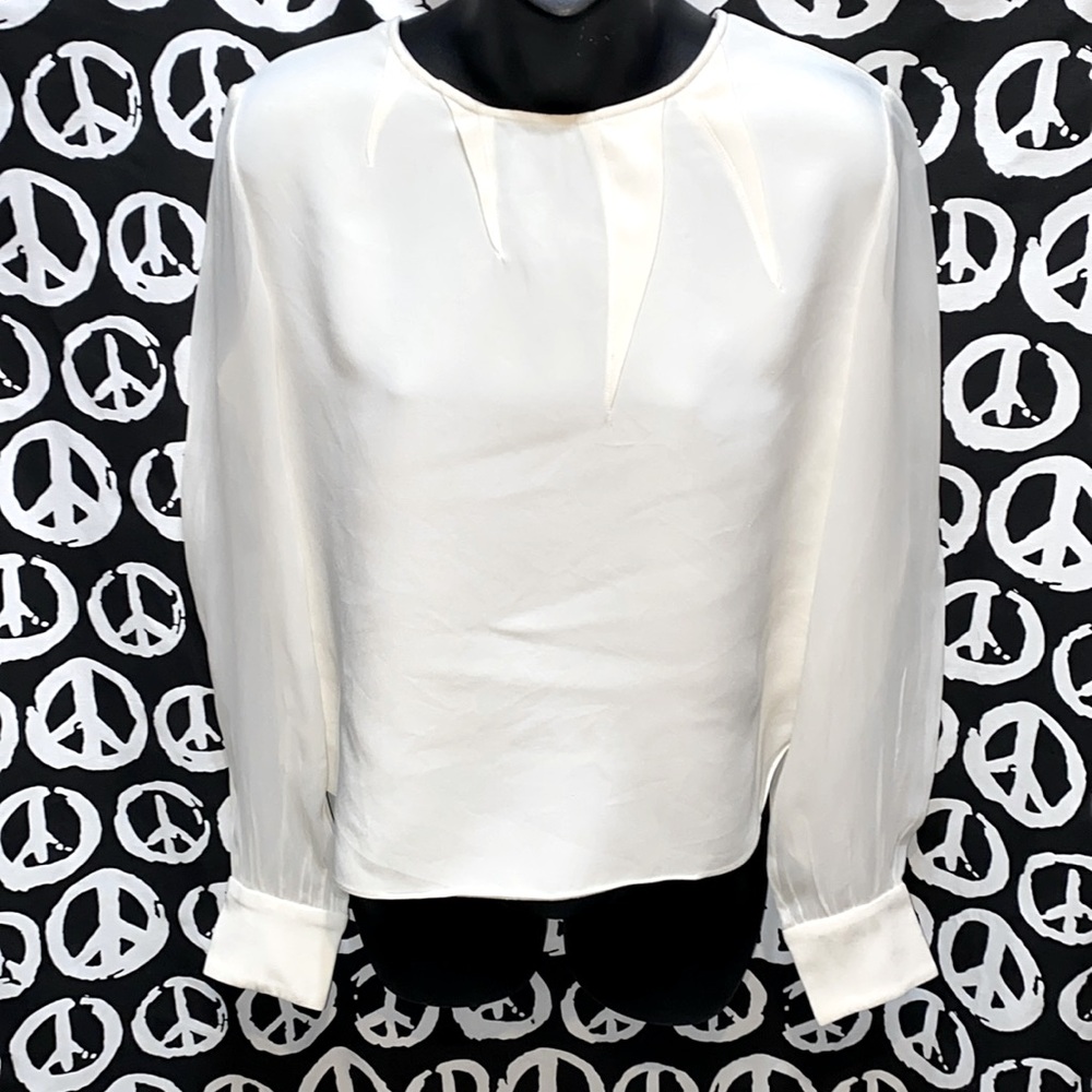 SILK MARISSA WEBB CREAM LONG CHIFFON SLEEVE BLOUSE SZ 8 - Picture 1 of 13